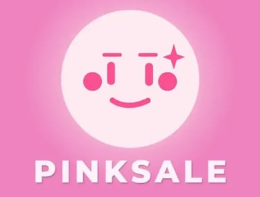 a pink and white smiley face with the words pink sale
