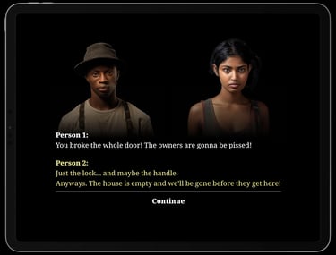 Screen shot of the application showing dialogue between two player characters