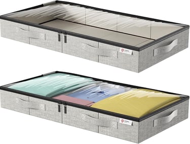 a pair of two large storage boxes with a drawer underneath