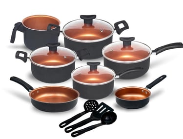 Jogo De Panelas Antiaderente 10 Pçs Kit Conjunto Teflon preta Tampa de Vidro