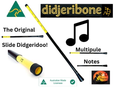 Image showing an extended dijeribone also stating words such as slide didgeridoo and multiple Notes