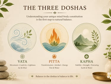 Illustration of the three Ayurvedic doshas: Vata, Pitta and Kapha
