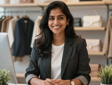 A virtual sales agent engaging with a client through voice commands in a retail setting.