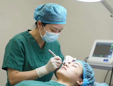 Sleek laptop displaying a clean, modern website layout with blue and white accents.