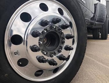 truck wheel with bolts seen easily