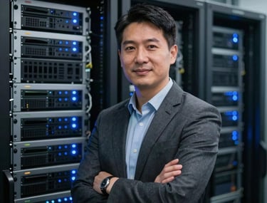 A professional portrait of a high-tech server room with soft blue indicator lights, representing data-driven stability and speed. North American / Global Financial Market.