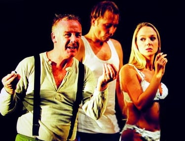 Nicky Ladanowski and Les Dennis in 'Cherished Disappointments in love' at The Soho Theatre, London