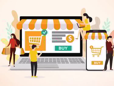 E-commerce store on laptop and mobile with online shopping, checkout, and user experience design