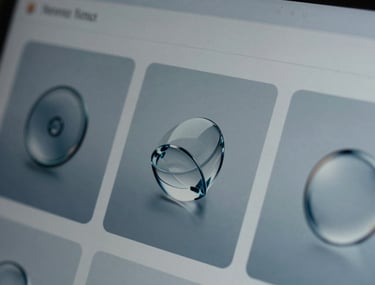Macro shot of a high-resolution screen showing smooth UI transitions and abstract glass icons, muted blue and grey tones, elegant style.
