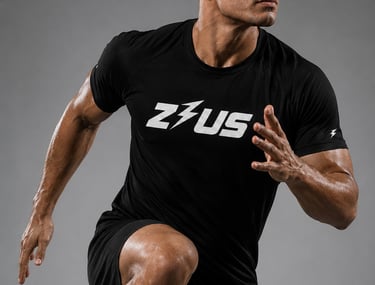 Male athlete in black Zeus breathable performance tee for men's gym wear NZ.
