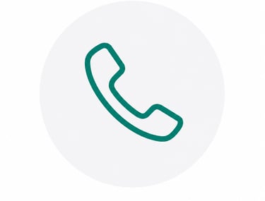 Minimalist green phone handset icon for customer support and contact us button.