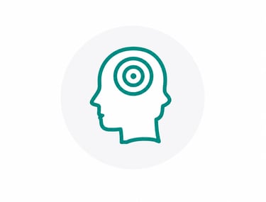 Teal icon of a human head silhouette with a target symbol inside representing focus and mental clarity.