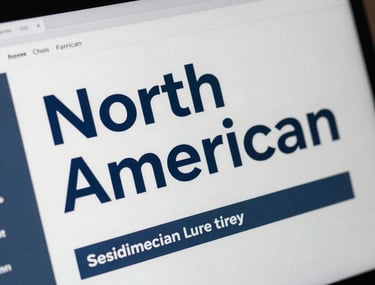 A close-up of a marketing deck on a screen with bold typography and clean white and slate blue graphics, North American corporate style.