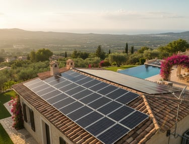 Villa çatısı evsel güneş enerjisi uygulaması.