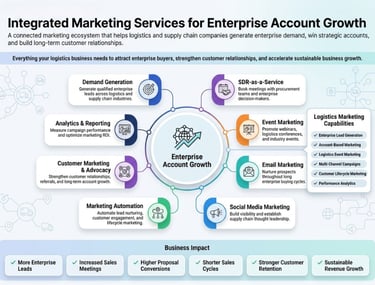 Infographic of integrated marketing services for logistics and supply chain enterprise account growth.