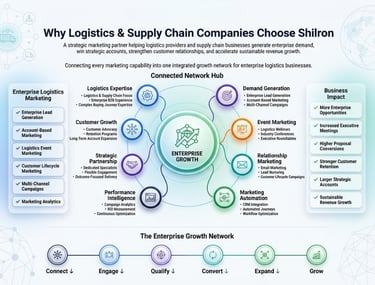 Infographic showing logistics and supply chain marketing strategies for enterprise business growth.