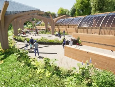 Commercial renovation project with landscaped outdoor space