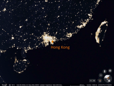 Image satellite du sud-est de la Chine et de Taïwan la nuit