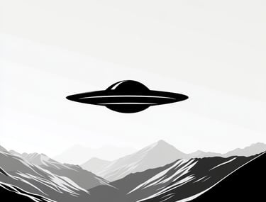 UFO UAP Sobre montañas Vector Blanco y Negro