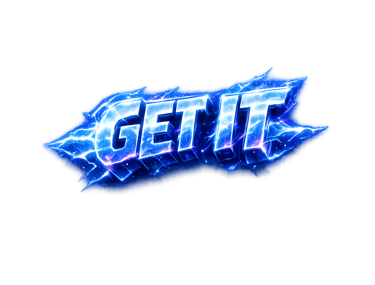 A transparent GET IT graphic formed from cosmic electric energy, radiating motion and power.