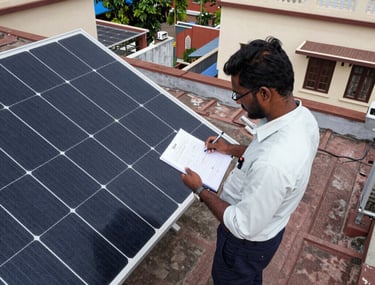 A friendly solar expert discussing subsidy options with a homeowner in a bright living room.