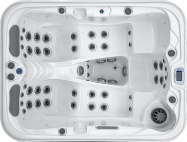 a hot tub with a white hot tub and a bluetoothed tub