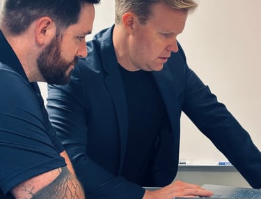 Nick Reese reviewing results on a computer