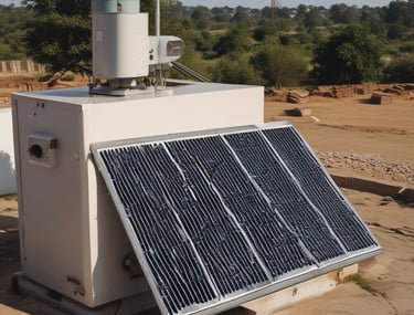 A rooftop solar water heater installed on a residential building with clear blue skies.