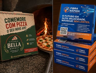 cardápio e caixa de pizza personalizada