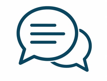 Blue speech bubble icons representing online chat, customer support, and communication services.