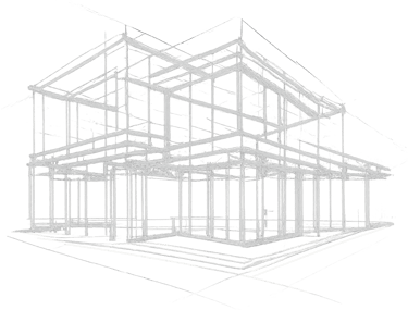 Technical architectural drawing or wireframe design on a white background within a framed border.