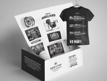 A close-up of colorful prints and art pieces.