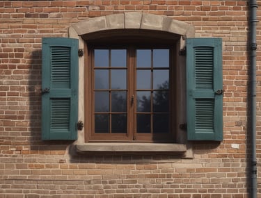 a window with a blue frame