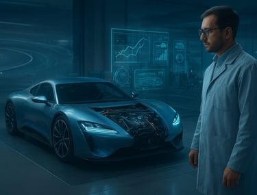 carro híbrido azul, representando a influência da Fórmula 1 na evolução dos veículos elétricos e híbridos modernos.s.