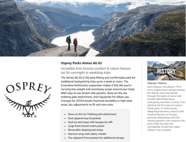 Travelers using Osprey Atmos backpacks, while backpacking