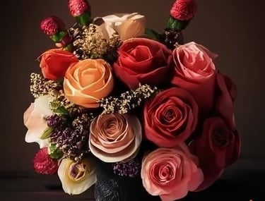 a bouquet of roses in a vase on a table