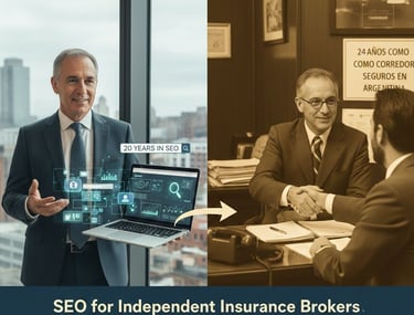 Independent insurance broker reviewing SEO strategy on laptop in Leeds office