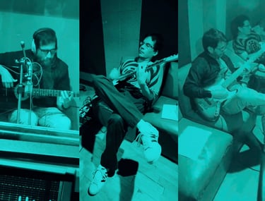 Miguel José Flores, Phelan Kelly and Toño Valero recording “Éramos”
