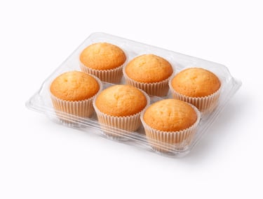 Ready-to-pack cupcakes in tray packaging for bakery and snack supply