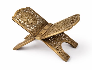 Decorative metal Quran stand (Rehal) with engraved Islamic patterns
