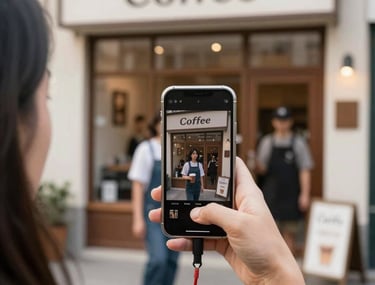 a man riding a skateboard down a street next to tall buildings