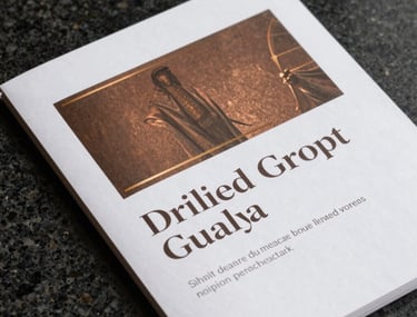 Close-up photography of a high-end branding style guide featuring bronze and gold accents, crisp typography on heavy paper, set against a dark granite background, professional studio lighting, Middle Eastern / Gulf aesthetics.