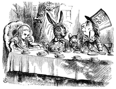 John Tenniel - Alice with the March Hare and the Mad Hatter illustration, 1865, Macmillan