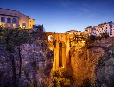 Beautiful sunset view of the picturesque town of Ronda, near Marbella