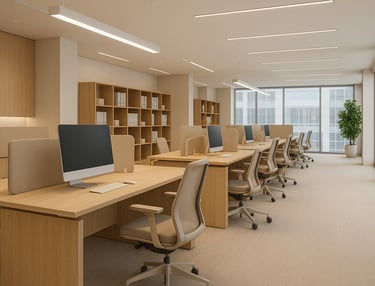 Modern office space with custom furniture, designed by BRB Engineering for the office sector