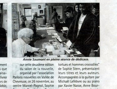 Salon de la nouvelle de Bures-sur-Yvette, Créé par Sophie Stern, nouvelliste, article Annie Saumont