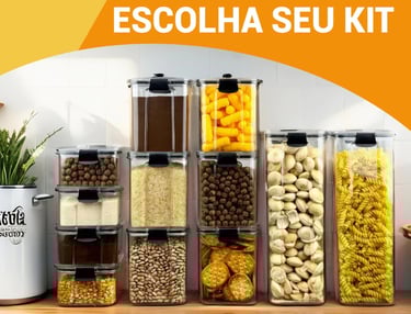Kit Pote Hermético para Mantimentos de Cozinha Dispensa Armário Plástico