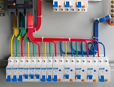 Suasana Electrical Services installing neat, organized circuit breaker wiring panel.