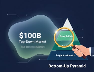 Comparison of top-down versus bottom-up market sizing models for venture capital pitch decks.