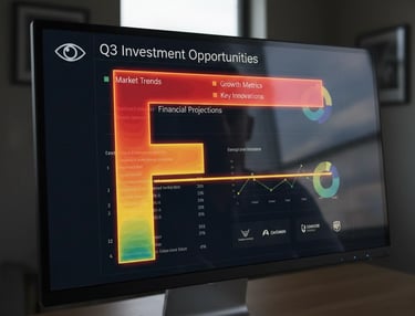 Investor eye-tracking heatmap showing how VCs scan slides in an F-pattern.